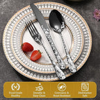 40 Piece Black Silverware Set, Stainless Steel Flatware Cutlery Set Service for 8, Mirror Polished Tableware Eating Utensils Set for Home Kitchen, Include Knife Fork Spoon Set, Dishwasher Safe