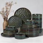 HaWare Dinnerware Sets, 24-Piece Plates and Bowls Set, Stoneware Dish Set for 8, Ceramic Dinnerware for Home Restaurant, Chip and Scratch Resistant, Microwave and Dishwasher Safe, Reactive Moss Green