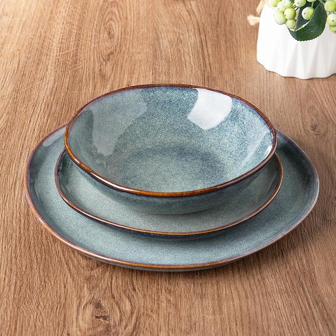 AmorArc Ceramic Dinnerware Sets,Handmade Reactive Glaze Stoneware Plates and Bowls Sets,Highly Scratch Resistant | Dishwasher & Microwave Safe Dishes Set,Service for 6 (18pc)
