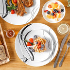 VEWEET Porcelain Dinnerware Sets for 4, 12 Pieces Plates and Bowls Set with Black and Grey Ribbon Lines, Dishes Set Dining Ware for Dinner, Microwave and Dishwasher Safe, Series FIONA