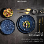 HaWare Dinnerware Sets, 16-Piece Plates and Bowls Set, Stoneware Dish Set for 4, Ceramic Dishware Set for Pasta Cereal, Chip and Scratch Resistant, Microwave and Dishwasher Safe, Reactive Starry Blue