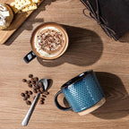 GBhome 15OZ Stackable Coffee Mugs, Ceramic Coffee Mugs with Texture Patterns for Man,Woman,Dad,Mom, Modern Coffee Mugs Set of 4 for Latte/Cappuccino/Cocoa. Dishwasher&Microwave Safe,