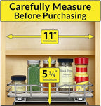 LYNK PROFESSIONAL® Pull Out Spice Rack Organizer for Inside Kitchen Cabinets - 10-3/8 inch Wide - Slide Out Drawer – Chrome Sliding Spice Organization for cabinet - Spice Racks - 1 Tier