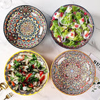 Boho Large Serving Bowls, 10.2 Inch Fruit Salad Bowls, Decorative Serving Dishes for Entertaining, 80 OZ Pasta Bowls Set of 2, Vibrant Colorful Soup Bowls for Party, Home Decor, Bohemian Style Gift