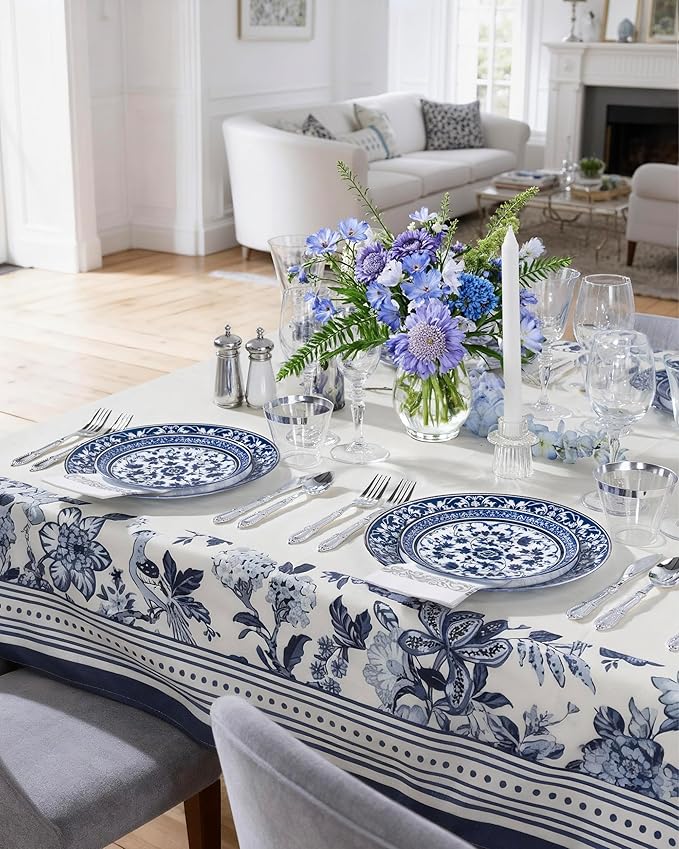 Hioasis 175PCS Blue Plastic Plates - Floral Disposable Dinnerware Set for 25 Guests, Include 50 Dinner & Dessert Plates, 75 Silver Cutlery, 25 Napkins, 25 Cups Perfect for Party (Art Style)