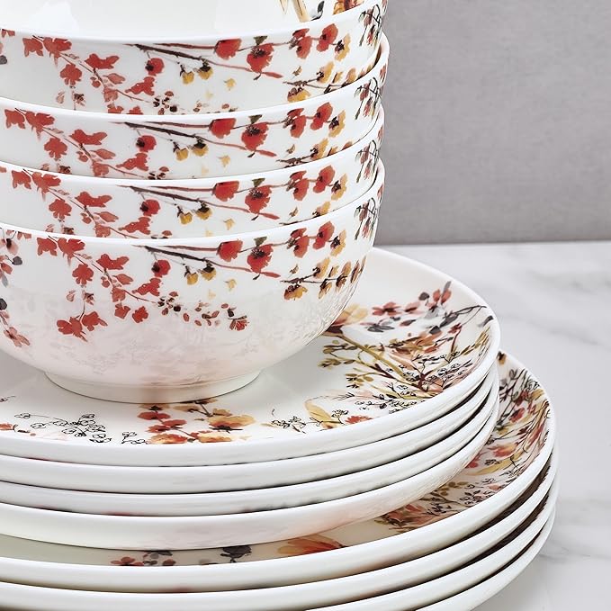 Mikasa Wildflower Bliss 12 Piece Floral Bone China Durable Chip Resistant Lightweight Dinnerware Set, Service for 4