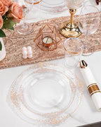 Nervure 350PCS Rose Gold Plastic Plates - Rose Gold Plastic Dinnerware Sets for 50 Guests - 100 Disposable Plates, 150 Silverware, 50 Cups, 50 Napkins Perfect for Wedding & Party & Easter