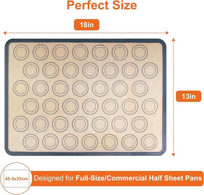 HOOMIL Macaron Silicone Baking Mats, 18"x13", Non-Stick, Reusable, Food Safe, Commercial Half Sheet Size Silicone Mat, Pack of 2