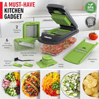 Mueller Pro-Series 10-in-1, 8 Blade Vegetable Chopper, Onion Mincer, Cutter, Dicer, Egg Slicer with Container, French Fry Cutter Potato Slicer, Home Essentials, Salad Chopper,Gray/Green