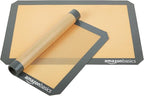 Amazon Basics Silicone Rectangular Baking Mat, Non-Stick, Reusable, Dishwasher Safe, Food Safe, Heat Resistant, 16.5" x 11.6", Beige/Gray, 2-Pack