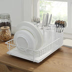 SunnyPoint 304 Stainless Steel Dish Drying Rack with Diatomaceous Earth Drainboard & Removable Utensil Caddy – Rust Resistant Countertop Dish Rack for Kitchen (White)
