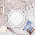 DaYammi 210PCS Silver Plastic Dinnerware Set, Silver Disposable Plates, Includes:30 Dinner Plates,30 Salad Plates,30 Cups 9 OZ and 30 Pre Rolled Napkins with Cutlery Heavy Duty for Party
