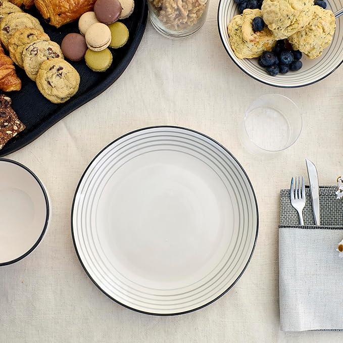 Earth & Clay Zeke 12-Piece Dinnerware Set Earthenware, Plates and Bowls Set, Dishwasher and Microwave Safe Dishes, Dish Set for 4, Grey