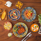 vancasso 18 Pieces Plates and Bowls Set, Bohemian Style Dinnerware Sets Service for 6, Porcelain Boho Dishes Set for Kitchen, Housewaring Gift, Dishwasher and Microwave Safe, Series KRVI