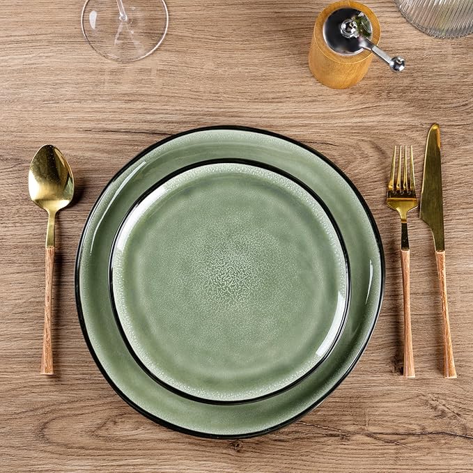 AmorArc Ceramic Dinnerware Sets,Handmade Reactive Glaze Stoneware Plates and Bowls Sets,Highly Scratch Resistant | Dishwasher & Microwave Safe Dishes Set,Service for 4 (12pc)