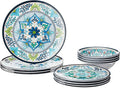 Talavera Melamine 12-Piece Dinnerware Set – Multicolored Plates and Bowls for 4, Spanish Tile-Inspired, Durable, Lightweight, Shatterproof, Dishwasher Safe, Indoor Outdoor Tableware
