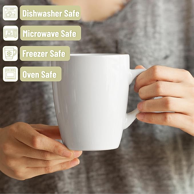 BTaT- Porcelain Coffee Mugs Set, 12 Ounces, 4 Pack, White Ceramic Coffee Mugs with Handle, Restaurant Cups for Mocha, Tea, Cappuccino, Cocoa, Cereal, Mug Gift Set, Dishwasher and Microwave Safe