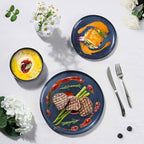 Herogo Dinnerware Sets with Pasta Bowls for 4, 16 Piece Dinner Salad Plates and Cereal Serving Bowls, Stoneware Dishes Dinner Ware for Home Kitchen, Dishwasher & Microwave Safe, Starry Blue