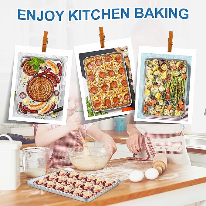 12.5 Inch Baking Sheet Pan, Joyfair Stainless Steel Cookie Sheet Toaster Oven Tray, Professional Bakeware for Cookie/Bacon/Bread, Rolled Rim & Mirror Finish, Rust Resistant & Dishwasher Safe