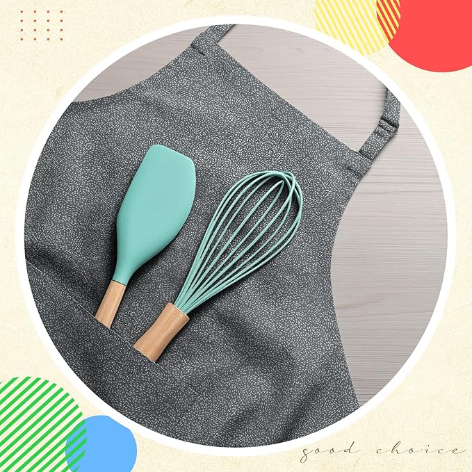 24 Pcs Small Silicone Whisks and Spatulas with Wooden Handle for Cooking 10 Inch Mini Whisk Spatula Non Stick Kitchen Baking Essentials Cookware for Valentines Day Party Favor Gift Supplies