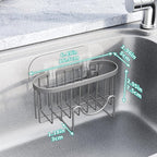 HapiRm Sponge Holder for Kitchen Sink - Sink Caddy with Unique M-Shaped, 2 Installation Methods Kitchen Organizer, Rustproof Stainless Steel Sponge Caddy - Grey