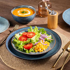 AmorArc Ceramic Dinnerware Sets for 8, 24 Pieces Handpainted Plates and Bowls Set, Scratch Resistant Stoneware Dishes Set, Dishwasher & Microwave Safe, Ceylon Blue