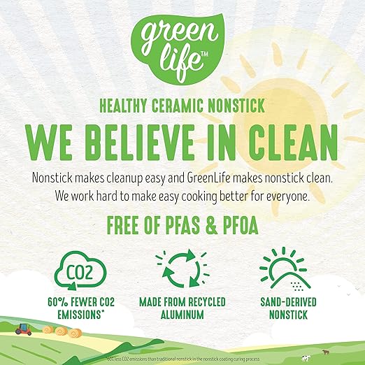 GreenLife Nonstick 8" Frying Pan Skillet, Non-Toxic PFAS-Free Ceramic Nonstick, Dishwasher & Oven Safe, Stay-Cool Handles, Wobble Free, Yellow
