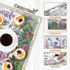 Serving Tray with Handles, Rectangular Plastic Tray 15.75x11.81 Inch, Wildflower, Butterflies & Hummingbirds Style Decorative Tray for Kitchen, Dining Table, Vanity, Office & Home