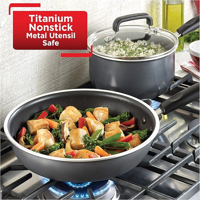 T-fal Signature Nonstick Cookware Set 12 Piece Oven Safe 350F Pots and Pans, Dishwasher Safe Black