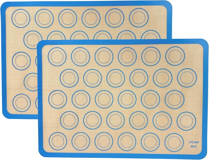 Macaron Silicone Baking Mats Set of 2, Half Sheet Nonstick Reusable Baking Sheet Liners for Macarons, Cookies and Pastry, Blue