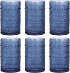 Moretoes Vintage Hobnail Drinking Glasses Set of 6,12 Oz Highball Glasses Clear Embossed Boho Water Glass Cups Kitchen Bar Tumbler Glassware Set for Whiskey, Beer, Juice, Milk (Blue)