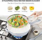 ZUKA 10 in 1 Ceramic Pan by Granitestone, Large 10 Inch Saute Pan with Lid Serves as Deep Frying Pan Set with Steamer, Everyday Skillet, Non Toxic Ceramic Nonstick, Induction Oven & Dishwasher Safe
