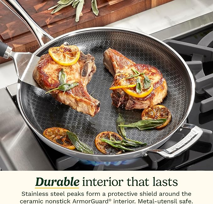 Cuisinart FusionElite+ Hybrid Nonstick Tri-Ply Stainless Steel Skillet, 12″ Skillet Frying Pan with Helper, PURELYSEAR Ceramic Nonstick Technology, Scratch Proof, Cool Grip Handles, Dishwasher Safe