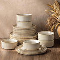 GBHOME 18-Piece Stoneware Dinnerware Set for 6 – Ribbed Ceramic Plates and Bowls, Scratch-Resistant, Microwave & Dishwasher Safe, Reactive Glaze, Cappuccino