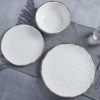 LEHAHA Farmhouse White Melamine Plates and Bowls Set, White dishes Rustic Farmhouse Dinnerware Set, Lightweight Melamine Dishes Set for 4, Perfect for RV, Camper, Dishwasher Safe