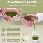 Pink Ceramic Matcha Set, 6 Pcs - Bowl, Whisk (Chasen), Holder, Sifter, Bamboo Scoop & Spoon