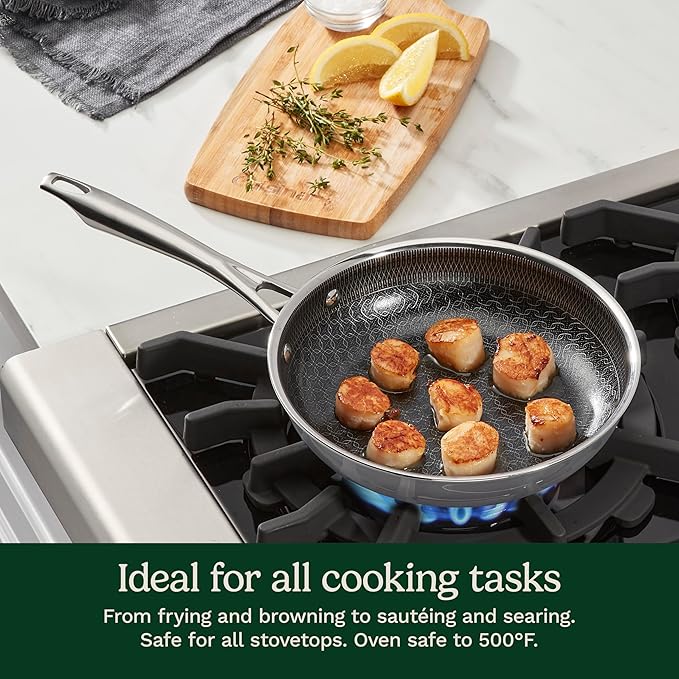 Cuisinart FusionElite+ Hybrid Nonstick Tri-Ply Stainless Steel Skillet, 8″ Skillet Frying Pan with PURELYSEAR Ceramic Nonstick Technology, Scratch Proof, Cool Grip Handles, Dishwasher Safe