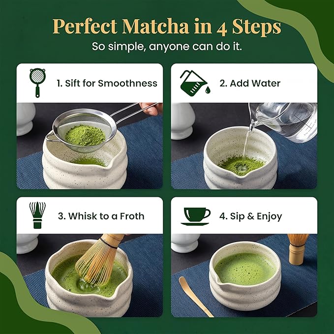 BARISTA EMPEROR® PREMIUM 11pcs MATCHA WHISK SET - Professional Matcha Kit Set with Matcha Bowl, Matcha Whisk, Milk Frother, Spoon, Matcha Sifter, Scoop, Scoop Stand, Measuring Cup, Tea Mat and Cloth