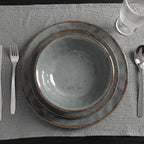 LEHAHA Rustic Farmhouse 12 Piece Melamine Camping Dinnerware Set, Plates and Bowls Sets, Indoor and Outdoor Use, Lightweight and Unbreakable Kitchen dishes Set for 4(Grey)
