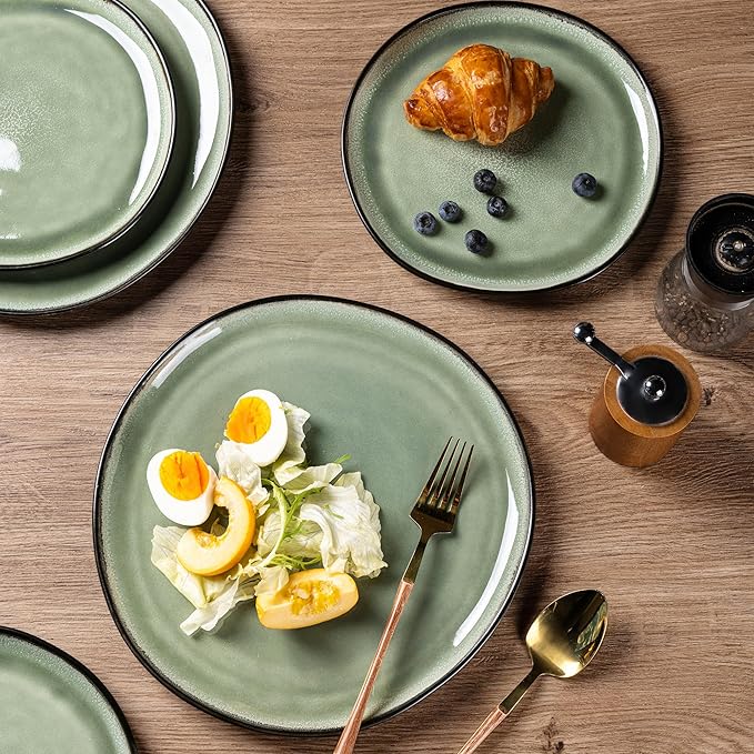 AmorArc Ceramic Dinnerware Sets,Handmade Reactive Glaze Stoneware Plates and Bowls Sets,Highly Scratch Resistant | Dishwasher & Microwave Safe Dishes Set,Service for 4 (12pc)
