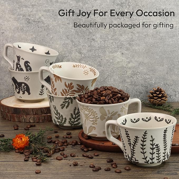 Ceramic Coffee Mug, 12 oz Small Novelty Unique Teacup with Handle, Stoneware Cup for Tea Mocha Latte Cappuccino (Leaf)