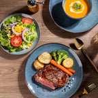 AmorArc Ceramic Dinnerware Sets for 6, 18 Pieces Handpainted Plates and Bowls Set, Scratch Resistant Stoneware Dishes Set, Dishwasher & Microwave Safe, Ceylon Blue