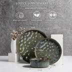 HaWare Dinnerware Sets, 6-Piece Plates and Bowls Set, Stoneware Dish Set for 2, Ceramic Dinnerware for Home Restaurant, Chip and Scratch Resistant, Microwave and Dishwasher Safe, Reactive Moss Green