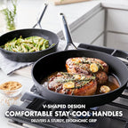 GreenPan GP5 Hard Anodized Healthy Ceramic Nonstick 14 Piece Cookware Pots & Pans Set,Heavy Gauge Scratch Resistant, Stay Flat Surface,Induction, Mirror Finish Handle,Oven Safe, PFAS-Free, Black