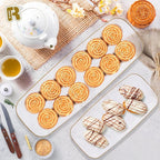R-kay 4 Pack Plastic Serving Trays For Party - Gold Serving Tray 17 by 6.5 Inch - Heavy Duty Clear Trays For Food - Long Party Serving Trays For Entertaining - Clear Platters