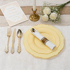 Liacere 350PCS Yellow Plates - Yellow Disposable Plastic Plates With Gold Rim-50Guest Plastic Dinnerware include 100 Plates,50 Pack Pre Rolled Napkins with Silverware 50Cups for Wedding＆Mother's Day
