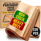 [220 Sheets] Full Sheet Pan 16 x 24 Inch Parchment Paper Baking Sheets by Baker’s Signature | Precut Silicone Coated & Unbleached – Will Not Curl or Burn – Non-Toxic & Comes in Convenient Packaging