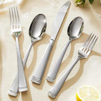 KINGSTONE Silverware Set, 30-Piece Flatware Set for 6, 18/10 Stainless Steel Cutlery Set with Bead Edge, Utensil for Kitchen, Home, Party, Wedding, Mirror Polished, Dishwasher Safe