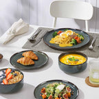 Herogo 12 Pieces Square Stoneware Dinnerware Set, Service for 4, Dinner Plates and Bowls Sets, Double Reactive Glaze Dishes Set for Kitchen, Scratch Resistant, Dishwasher Safe, Moss Green