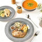 AELS Melamine Dinnerware Set of 18 Pcs, Dinner Dishes Set for Indoor and Outdoor Use, Melamine Plates and Bowls Set for 6, Dishwasher Safe, Lightweight Unbreakable, BPA Free, Gray